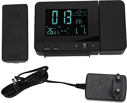Digital Projektionsväckarklocka för Sovrum med Väderstation, Trådlös Inomhustermometer för Utomhusbruk, USB-laddare, Dubbla Väckarklockor för Sovrum(#1)