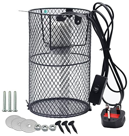Lucky Farm Plus Size Reptile Heat Lamp Holder, Heating Light Bulbs Lampshade Anti-Scald Heater Guard with Switch for Lizard Turtle Snake Birds Chick