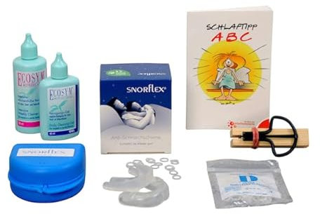 Snorflex Anti-Schnarch Komfort-Set inklusive zweiteiligem Premium Schnarchstopper, Reiniger, Maultrommel zur Straffung und Schlafratgeber