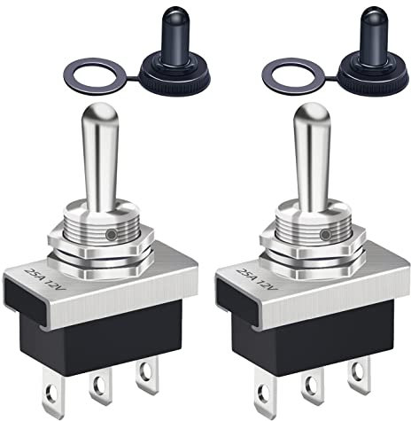 Taiss 2 pezzi momentaneo Interruttore a levetta 3 posizioni 12V 25A SPDT (ON)-OFF-(ON) 3Pin con cappuccio impermeabile Interruttore a Bilanciere,Per Auto, Camion, Barche KN3D-123