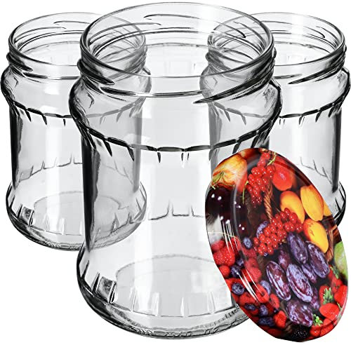 KADAX Bocaux de 500 ml, Pots en Verre avec Couvercle Hermétique de 82mm pour la Conservation des Aliments, Idéals pour Confitures et Miel (Fruits, Lot de 8)