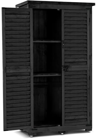 MCombo Outdoor Storage Cabinet, Garden Storage Shed, Outside Vertical Shed with Lockers, Outdoor 63 Inches Wood Tall Cabinet for Yard and Patio 0870 (Black)