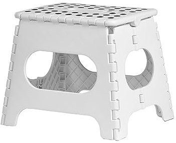 iTrend 11 Inch Folding Step Stool - Heavy Duty Plastic for Adults & Kids - Opens with one Flip - Anti Skid Lightweight for Kitchen, Bathroom and Bedroom - White & Black