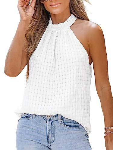 CUPSHE Camiseta de verano para mujer, sin mangas, cuello halter, hombros descubiertos, casual, holgada, camisa, chaleco, XS-XXL