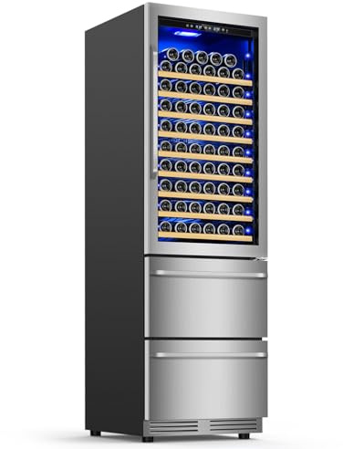 Velivi 24 Inch Wide Wine and Beverage Refrigerator With Dual Drawer, 2 IN 1 Dual Zone Wine Cooler, Built-In or Freestanding Beverage Fridge, for Home Bar Kitchen, Hold Up To 107 Bottles and 149Cans