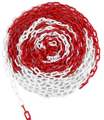 UISEBRT Cadena de plástico de 50 m, color rojo/blanco, 6 mm, cadena de seguridad de plástico