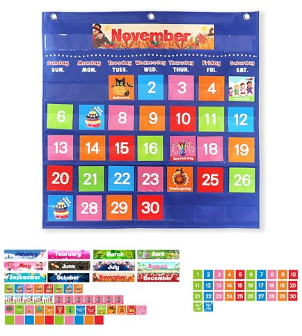 zalati Calendario tascabile mensile con 88 carte per bambini, giocattolo educativo, decorazione per festival in aula