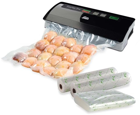 Solis Vakuumierer EasyVac Pro mit Instant-Seal-Funktion, Vorteilspack mit kompostierbaren Folien und Beuteln, Vakuumiergerät für Lebensmittel, Küchen Zubehör ideal für Sous Vide, schwarz