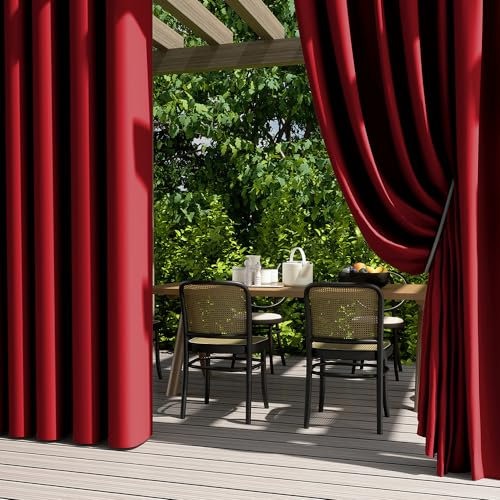 Hiseng Outdoor Vorhang Wetterfest mit Ösen 2er Set Balkon Outdoorvorhänge Wasserdicht Blickdicht Vorhang Outdoor Sichtschutz Sonnenschutz Vorhänge für Garten Terrasse Pavillon (70x120cm,Rot)