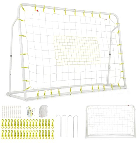 COSTWAY Porteria Futbol Niños, 187 X 122,5 cm, Porteria Futbol Jardin con Red de Rebote Y Red de Fútbol, Regalo, Montaje Rápido (Blanco)