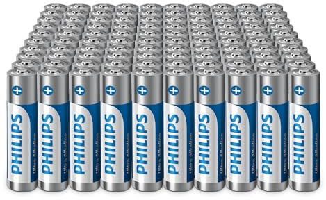 Philips Ultra AAA alkaliska AAA-batterier – perfekt för företag och höganvända hem, paket med 100