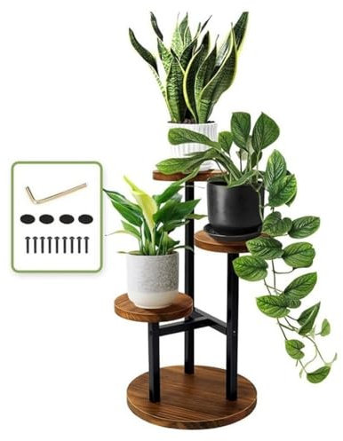 QDZC Étagère d'angle De Support De Plante en Métal À 3 Niveaux, Étagères Succulentes De Porte-Fleurs Étagères pour La Plante Extérieure Intérieure Étagère De Support Brown
