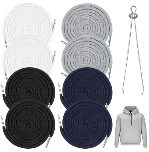 8 Stück Kordel für Jogginghose, 130cm Baumwolle Kordelzug mit Durchziehnadel, Kordelenden Metall Ersatz-Saiten für Hoodie, Sporthosen Hosen, Sweatshirts, Jacken