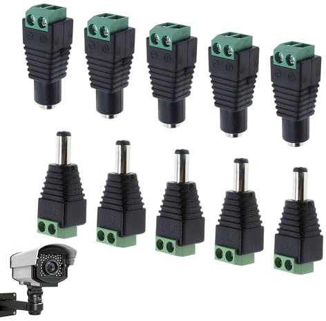 10PCS 5.5mm x 2.1mm 12V Male Female DC Power Connector 12v Connectors DC Barrel Jack Power Connector Screw Terminal Plug Connector Adapter Socket Plug Kit for CCTV Security Camera LED Light Strip