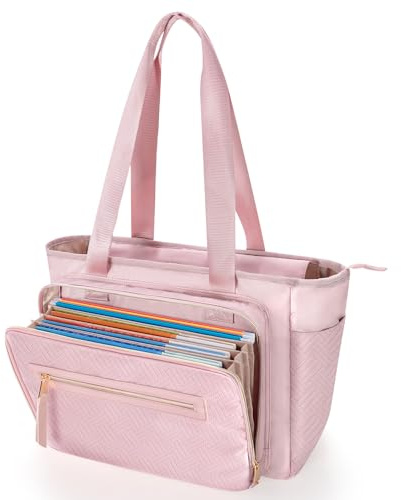 Prokva Teacher Work Bag with Accordion File Organizer Women Tote, Pink