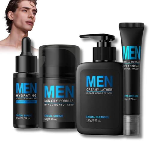 Gesichtspflege Set Männer - Korean Skincare Set mit Gesichtsreiniger, Serum, Augencreme, Feuchtigkeitscreme - Pflegeset Männer für Tägliche Routine - Geschenke Für Männer,