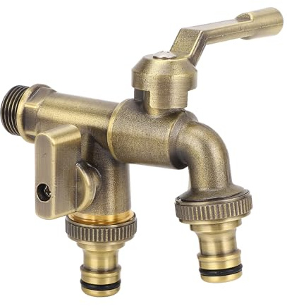 Luocute Robinet D'eau Extérieur à Double Robinet, Séparateur de D'eau de Jardin Résistant au Gel en Laiton Mural avec 2 Sorties de 25 Mm pour Connecteur de Tuyau de Balcon à la