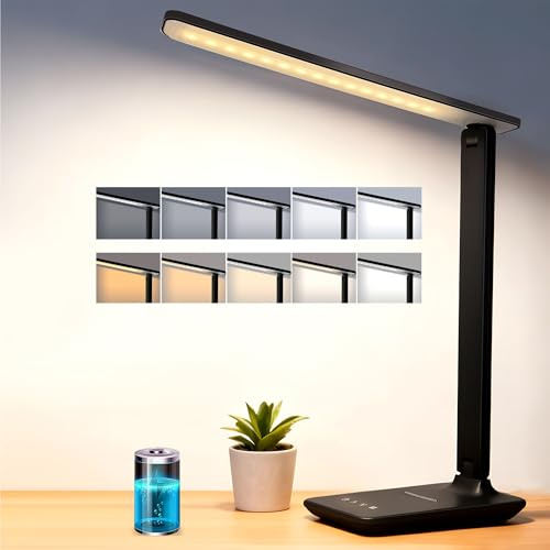 karidi Led Schreibtischlampe Kabellos Mit 4000mAh Akku, Dimmbare Tischlampe Mit 5 Farben 5 Helligkeitsstufen Touch Steuerung Augenschutz Faltbar Und Tragbar Für Kinder Büro Zuhause Und Lektüre