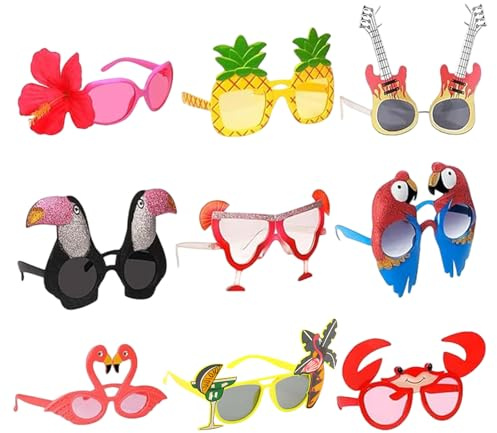 MUNSKT 9 pares de gafas de sol para fiestas, gafas de playa tropicales para fiestas, gafas hawaianas divertidas, accesorios para fotomatón de fiesta de verano, favores de vestido de fantasía tropical
