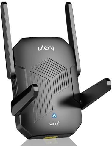 PLERY AX1500 Repetidor WiFi 6, Repetidor WiFi Largo Alcance Doble Banda | 4*4dBi Antenas | Cobertura de Señal de 360° | Puerto Ethernet | MU-MIMO | WPS | Compatible con Cualquier Router