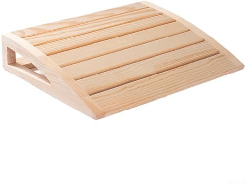 Poggiatesta per sauna realizzato in legno proveniente da fonti sostenibili con venature visibili e variazioni di tonalità calde (A)