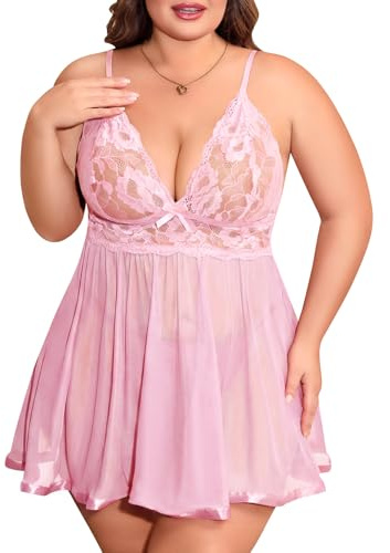 UMIPUBO Sexiga damunderkläder set nattkläder underkläder plus storlek underkläder spets pyjamas babydoll V-ringad klänning och string Xl-4XL