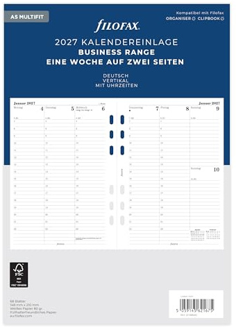 Filofax Inserto per calendario A5 Multi, 1 settimana su 2 pagine, in tedesco 2027