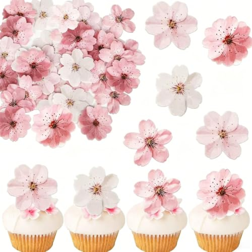 50 st. körsbärsblommor dekoration ätbar rosa tårtdekoration wafer papper | Ätbara blommor, för tårtdekoration födelsedag, rispapper, för tårta choklad, baktillbehör, dekoration, konfektyr, tårtor