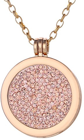 Morella Halskette Damen Gold 70 cm Edelstahl mit Anhänger und Coin 33 mm in Schmuckbeutel Zirkoniasteine Lachsfarben