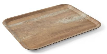 HENDI Serviertablett, AmberBox, Schock- und bruchfest, flachem Rand, Gastro Tablett, Tablett, 370x530mm, Melamin, Holz