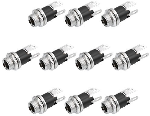 sourcing map 10Pcs PCB Mount DC Connector Jack Power Audio Video Socket 3 Pin Female 5.5mm x 2.1mm Black