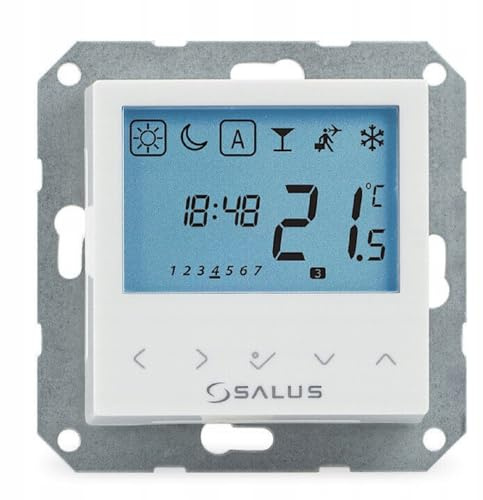 Salus Kombi-Raumthermostat, elektronisch, 230V/0,5A, mit Zentralplatte 55 x 55 mm, LCD-Display, weiß (9019459006)