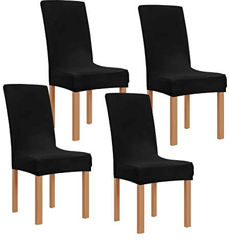 Obstal Black Stretch Spandex Dining Room Chair Covers ?Set of 4 Universal Removable Washable Chair Seat Slipcovers Protector for Kitchen, Ceremony, Wedding, Banquet, Hotel and Party
