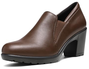 DREAM PAIRS Women's Low Chunky Block Heels Pumps Comfortable Slip-on Heeled Loafers Dress Work Shoes for Office Business LOLA,Size 7.5,Dark/Brown,DPU214