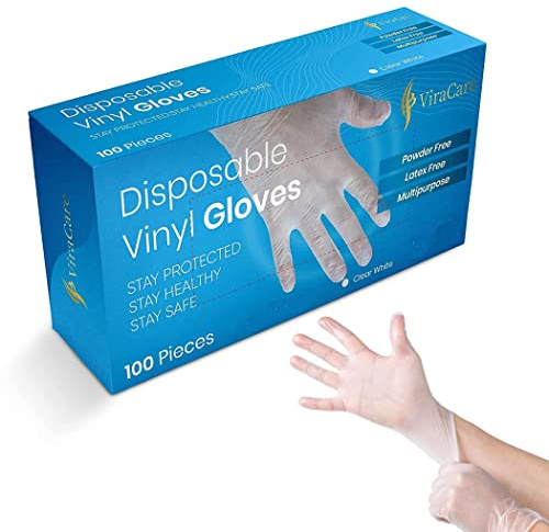 ViraCare 100 x Vinyl Disposable Gloves X-Large, Latex Free, Powder Free | Strong, Non-Sterile, 1 Pack of 100