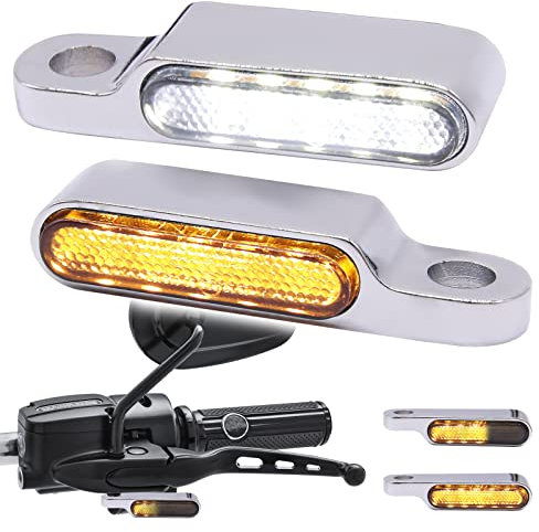 JMTBNO Cromo Intermitentes Moto de Manillar LED Mini Indicadores Luz Delantero Homologados Luz de Señal de Giro Luces de Circulación Diurna DRL 12V Aluminio M8 para Moto Scooter Enduro ATV Quad