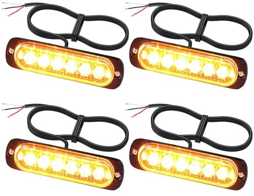 EYPINS 4X 6 LED Intermitentes Delanteros, Luz Intermitente luz Estroboscópica 12/24V Homologado E57 Luz de Advertencia Intermitente de Emergencia Estroboscópico Naranja IP65 18 modos