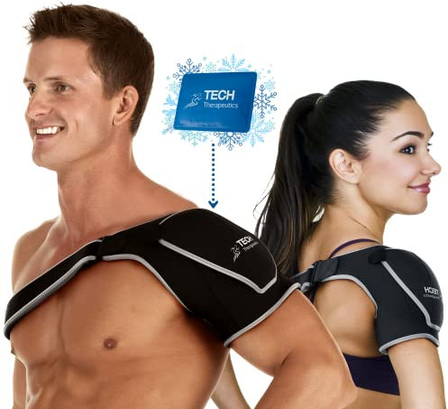 TECH THERAPEUTICS Haltungskorrektur Schultergurt für Frauen und Männer - Neopren Orthopädische Schulterstütze mit inkludiertem Kühlgel - Schulterbandage ideal für Tendinitis und Rehabilitation