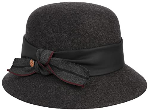 Mayser Susanne Glockenhut 20er Jahre Cloche Wollfilz Ledergarniturband Schleife Handmade Made in EU Damen Herbst Winter anthrazit One Size