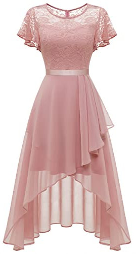 Wedtrend Robe de bal d'été 2023 en dentelle florale pour femme - Robe de demoiselle d'honneur à manches flottantes, rose poudré, Taille S