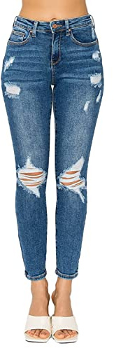 WAX JEAN Women's Butt I Love You Push Up High Rise Skinny Denim Jeans with Rips, Medium, 1