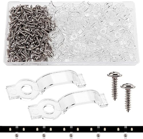 VooGenzek 200 Pezzi 10mm Clip di Fissaggio per Strisce LED, Luce Striscia di Montaggio Clip, Clip per Strisce Luminose, con Viti, per Strisce Led da larghezza 10 mm Accessori (Trasparente)