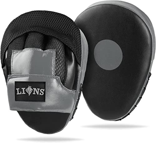 Lions Hook and Jab Focus Pads Gloves Punch Bag Muay Thai Boxing Training MMA Martial Arts Mitts (Grey)