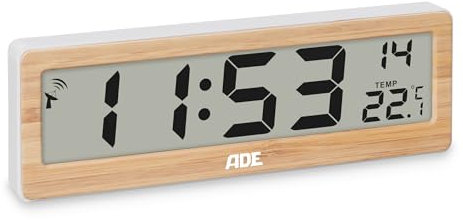 ADE Orologio digitale radiocontrollato con visualizzazione della temperatura | cifre molto grandi | display di facile lettura | cornice in vero bambù