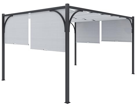 BRICOZONE Pergola Gazebo 3x4 M Acciaio Nero Telo Impermeabile Grigio