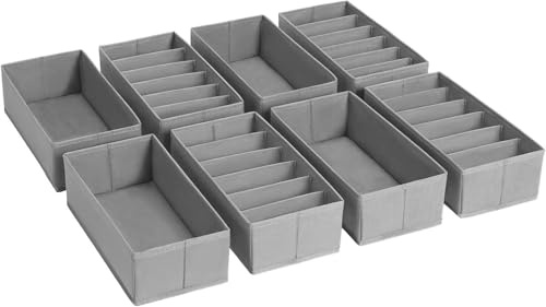 Homsorout Schubladen Organizer Kleidung Baby - 8er Set Unterwäsche Organizer, 30 x 15 x 9 cm Ordnungssystem Kleiderschrank Aufbewahrungsbox für Wickelkommode, Socken, Grau