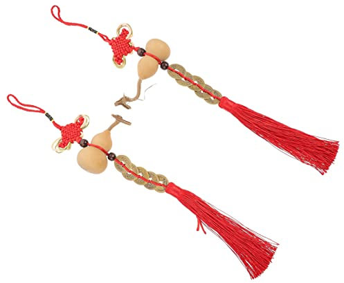 Cabilock 2pcs Pendant Copper Gourd Charm Feng Shui Home Door Hanging Decor Car Interior Tassel