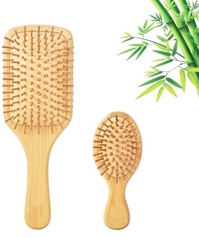 Frogetu 2PCS Haarbürste Bambus,Bürste,Holzbürste,Paddelbürste,Babybürste,Bamboo Brush, Haarbürste Holz,Baby Haarbürste,Haarbürste Damen,Bambus Haarbürste,Entwirrbürste