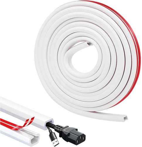 3 Metros Canal de Cable Flexible, 15mmx 10mm Cable Canaleta Cables Pared Adhesivo, Cables Pequeña de TV para Sistema, Cables en el Suelo de la Pared, Blanco