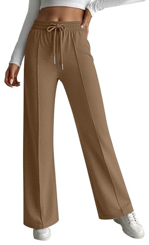 HOTOUCH Wide Leg Trousers for Women UK Ladies Tracksuit Bottoms Drawstring Joggers High Waisted Trousers Casual Yoga Pants with Pockets Brown L